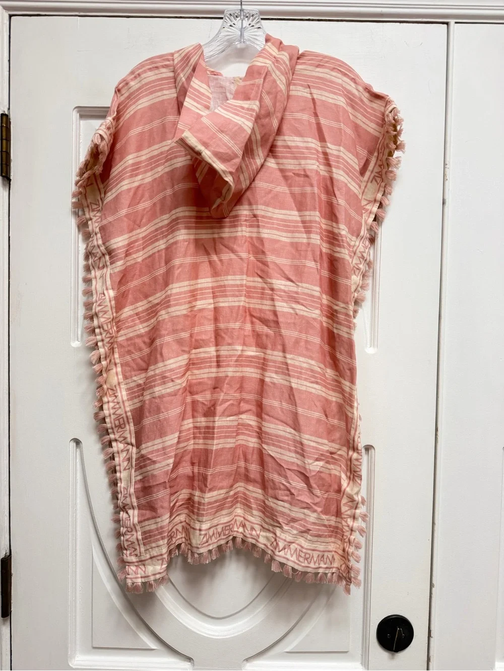 Zimmerman Kids Hooded Poncho Top in Dusty Pink Stripe 10